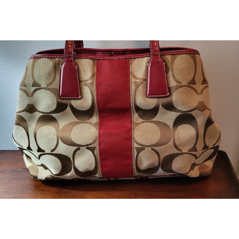 Coach Signature Stripe Framed Carryall Tote Satchel F17424 Red Trim Y2K - Picture 2 of 16